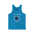 Blue tank top with the words RAT POWER and an illustration of a colorful rat head in the center with the words Recognize Assess Take-Action around it