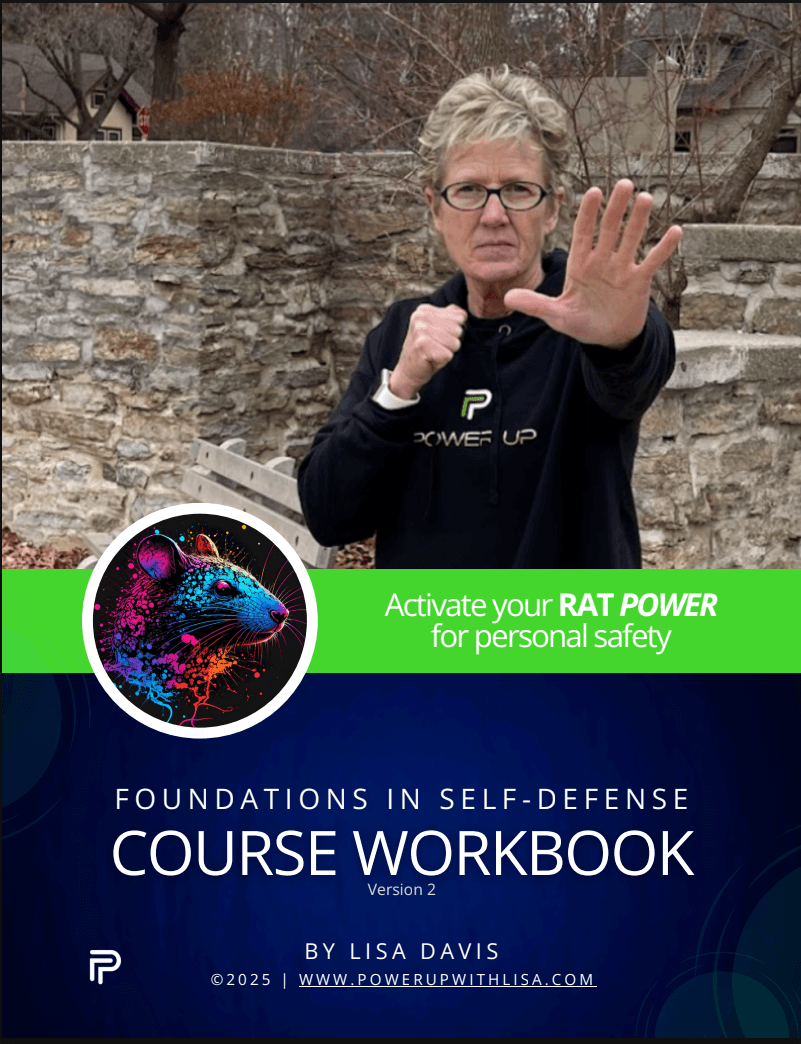 Workbook cover for 'Foundations in Self-Defense Course Workbook Version 2' by Lisa Davis. 