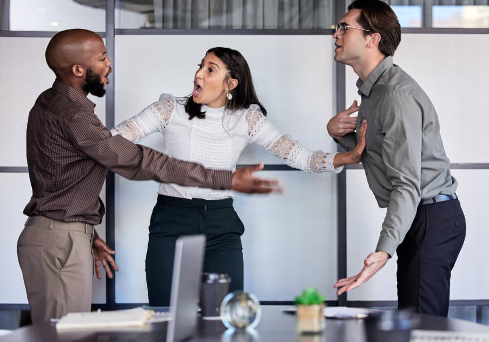 two office employees yelling at each other